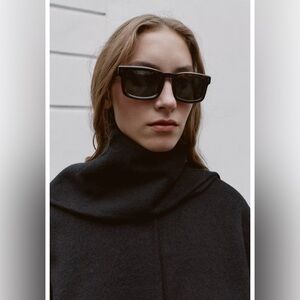 Zara Wool Coat Jacket With Scarf Black L